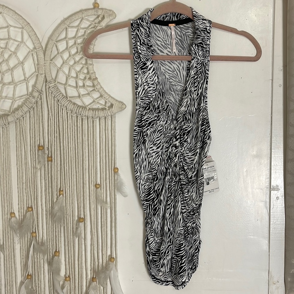 Free people zebra animal print button down tank top